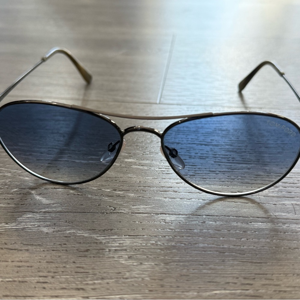 Tom Ford “Oliver” Aviator Sunglasses with Blue Lenses, New with box and papers